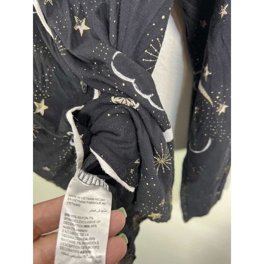 Soma Pajama Top Black Gold Stars Moon Button Down M Lounge Soft - Picture 4 of 6